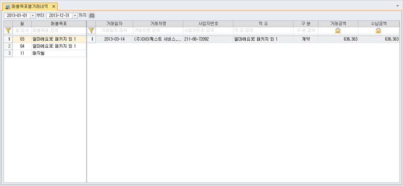 매출목표별 거래내역