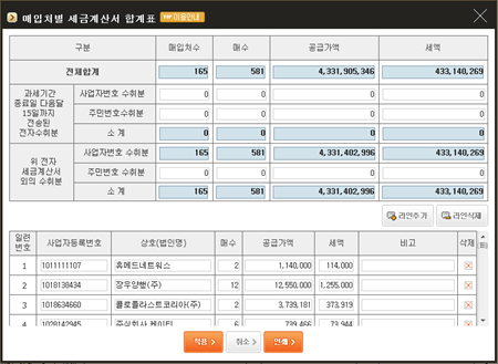 매입처별 세금계산서 합계표