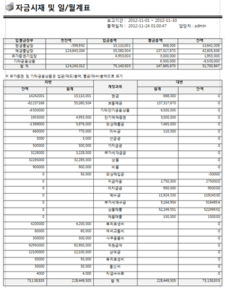 자금시재 일/월계표