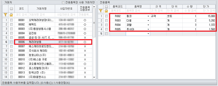 전용품목장복사