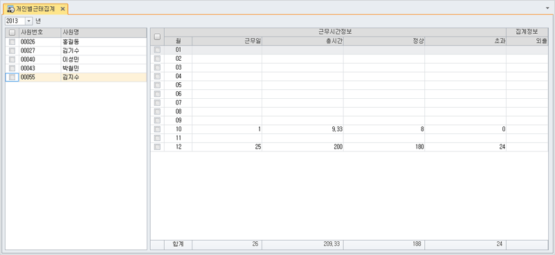 개인별근태집계