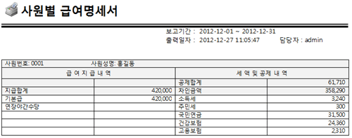 사원별 급여명세서