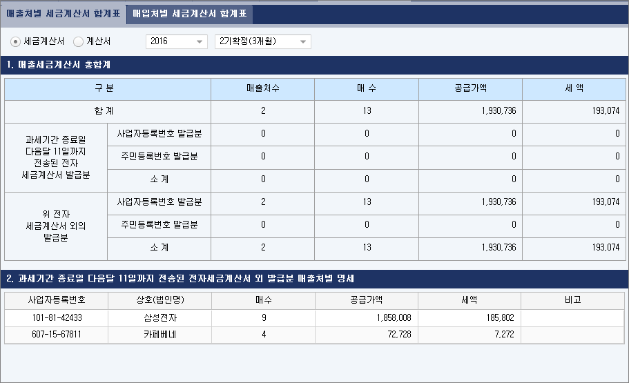 세금계산서합계표