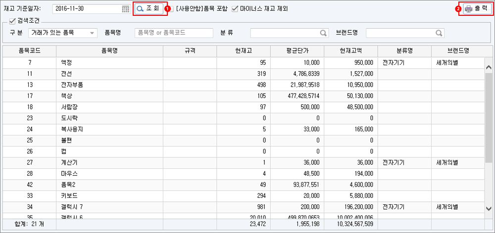 현재고량 보고서