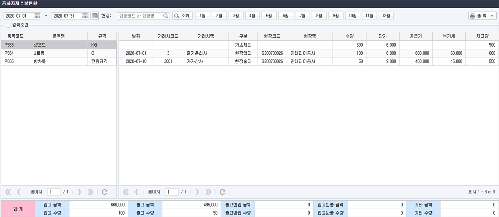 공사자재수불현황